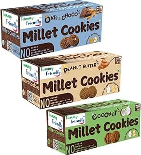 TummyFriendly Foods Oats Choco Millet Cookies for Kids Adults. Biscuits, Ragi, and Jaggery. Healthy Snacks for kids Babies 1 Year Old. Gift Best Cookies - Oats Chocolate (OatsChoco, PeanutButter, Coconut, 3, count)